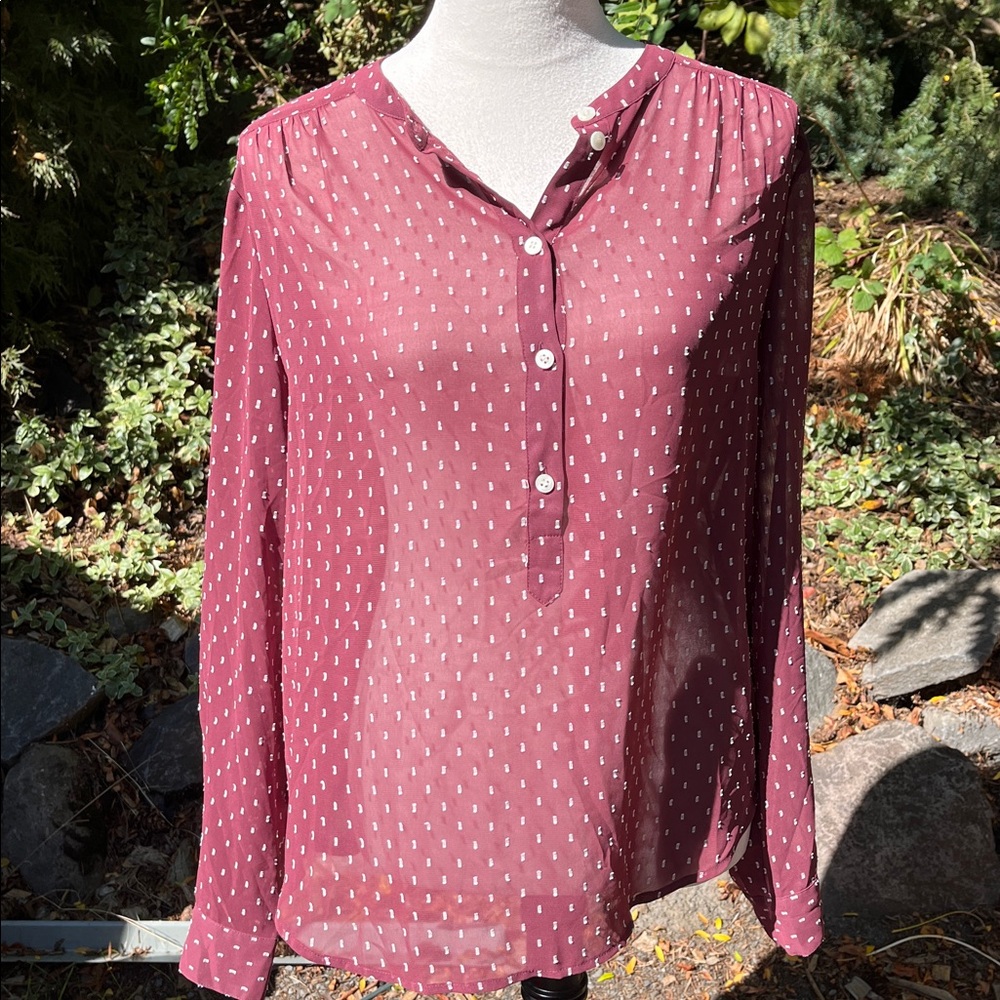 J. Crew Maroon Sheer Patterned blouse